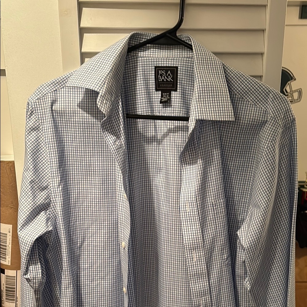 Jos. A. Bank Blue Dress Shirt with Checkered Pattern